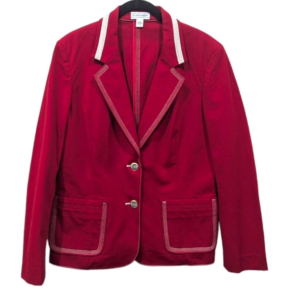 St. John Sport Matador Red White Accent Cotton Stretch Blazer (M)